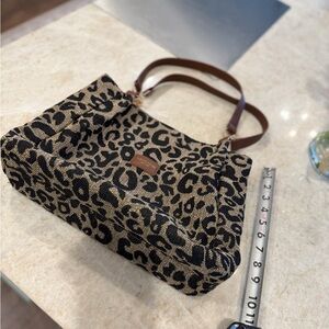 Leopard Print Canvas Tote Bag with Brown Leather Straps